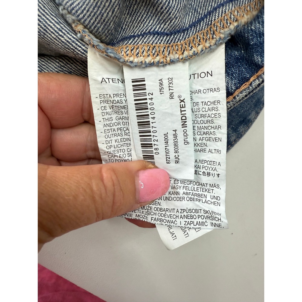 Zara Women Medium Wash Cropped Oversized Bomber Denim Jacket Large NEW - Picture 7 of 9